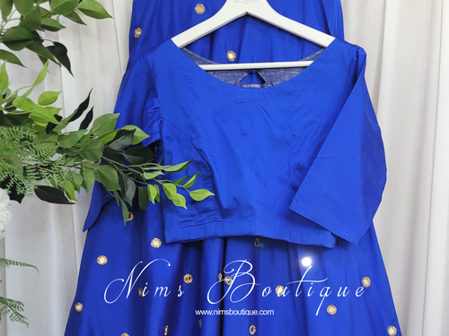 Royal Blue Pure Silk High Neck Blouse with sleeves (size 4-16)