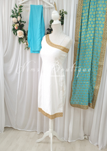 One Shoulder Silk White & Sky Blue Pajami Suit (sizes 4-14)