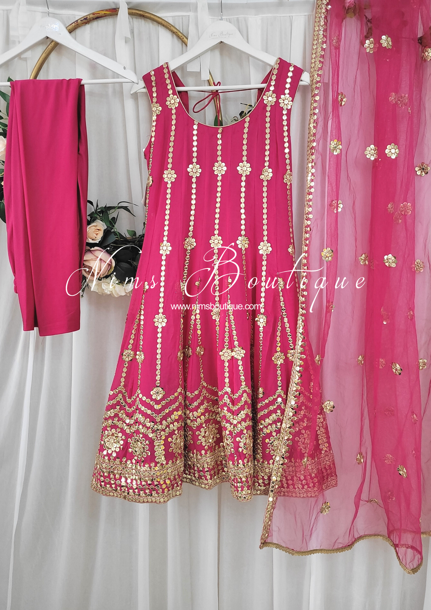 Sofiya Hot Pink Sequin Anarkali Suit with Pajami (size 6-16)