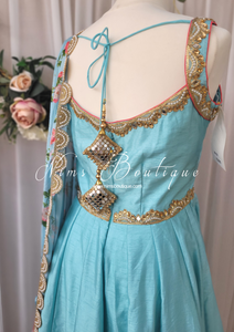 Sky Blue Silk Anarkali Suit with Floral Chunni (4-14)
