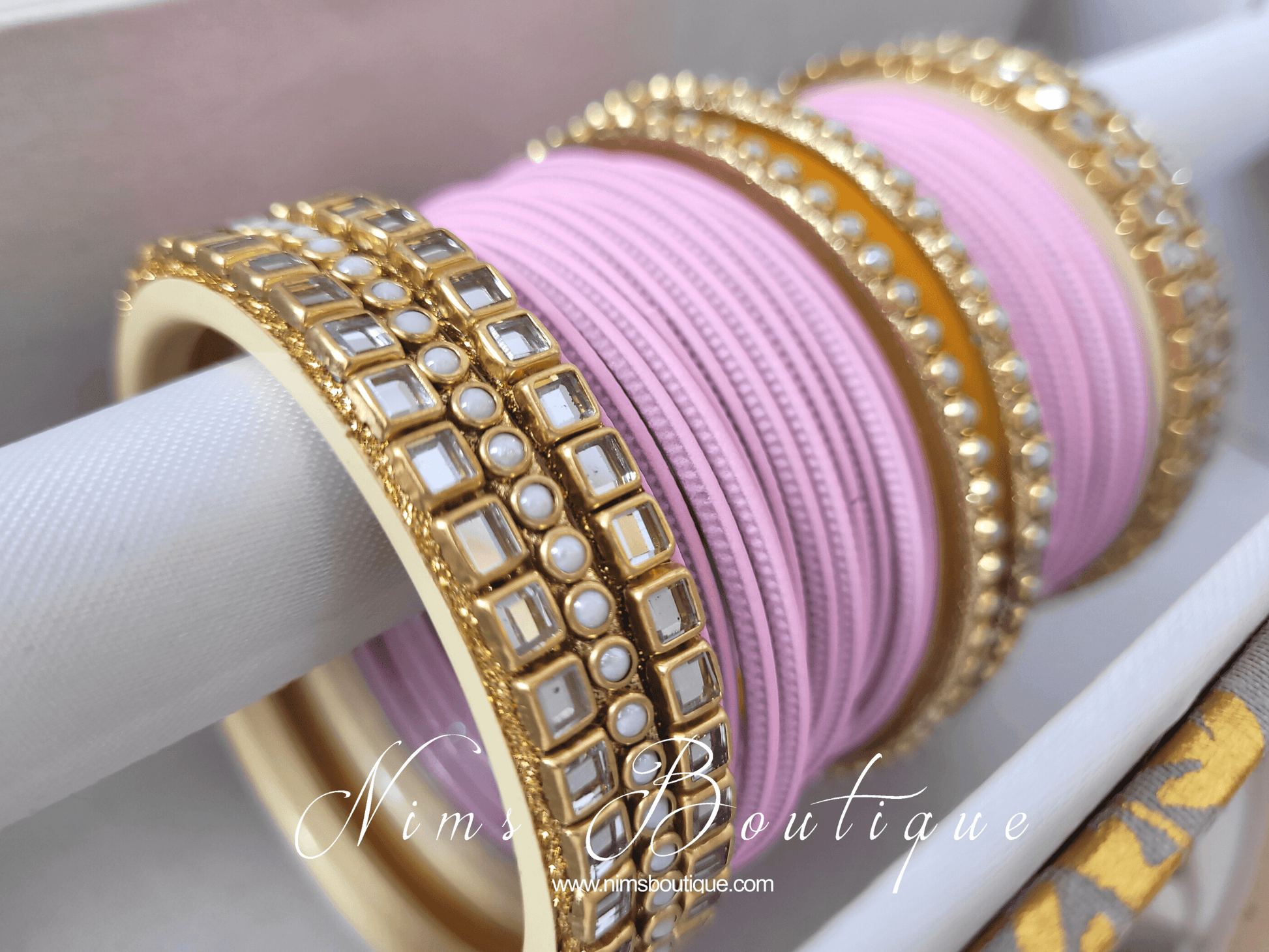 Nims Boutique Light Pink & Kundan Set of Bangles LP1