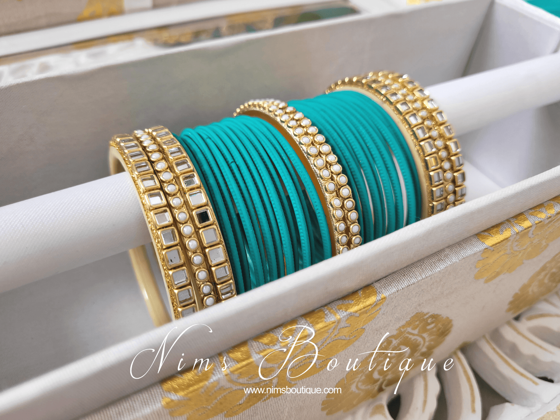 Nims Boutique Peacock Green & Kundan Set of Bangles PG1