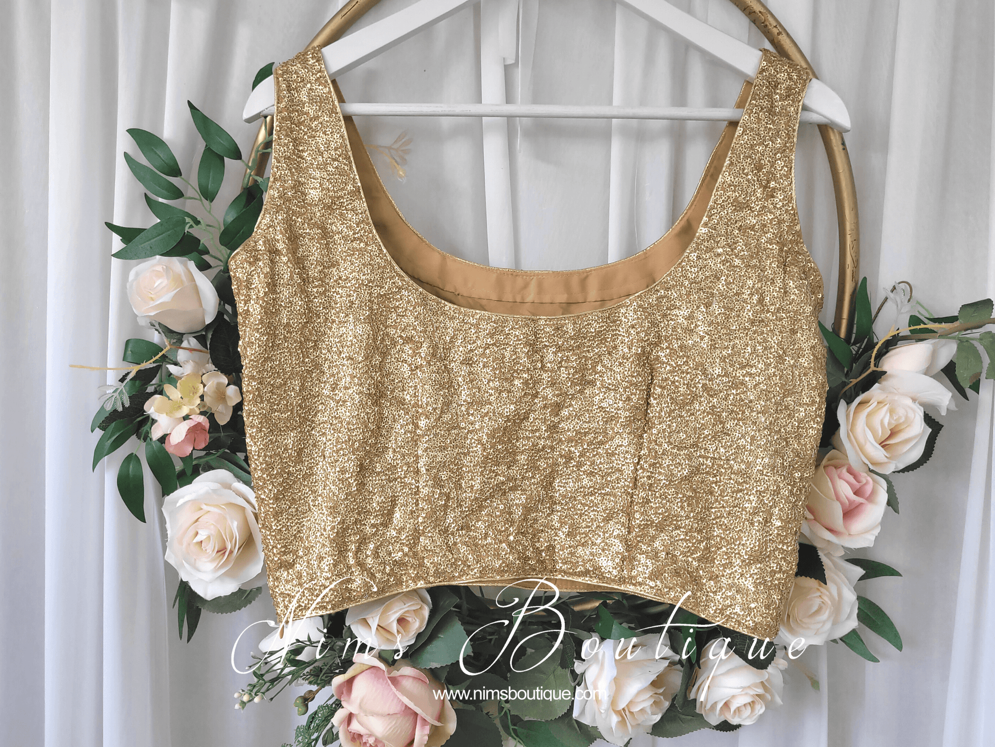 Nims Boutique Luxury Rose Gold Sequin Sleeveless Blouse 4-24