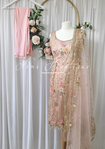 Bella Luxury Blush Pink Floral Embroidered Suit with Pajami (sizes 4-16)
