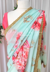 Nims Boutique La Floraison Mint Floral Georgette Saree