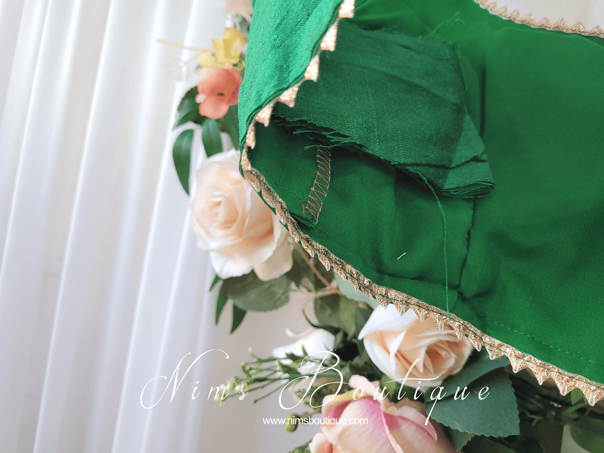 Nims Boutique The NB Emerald Green Blouse Gold Edge 10-12