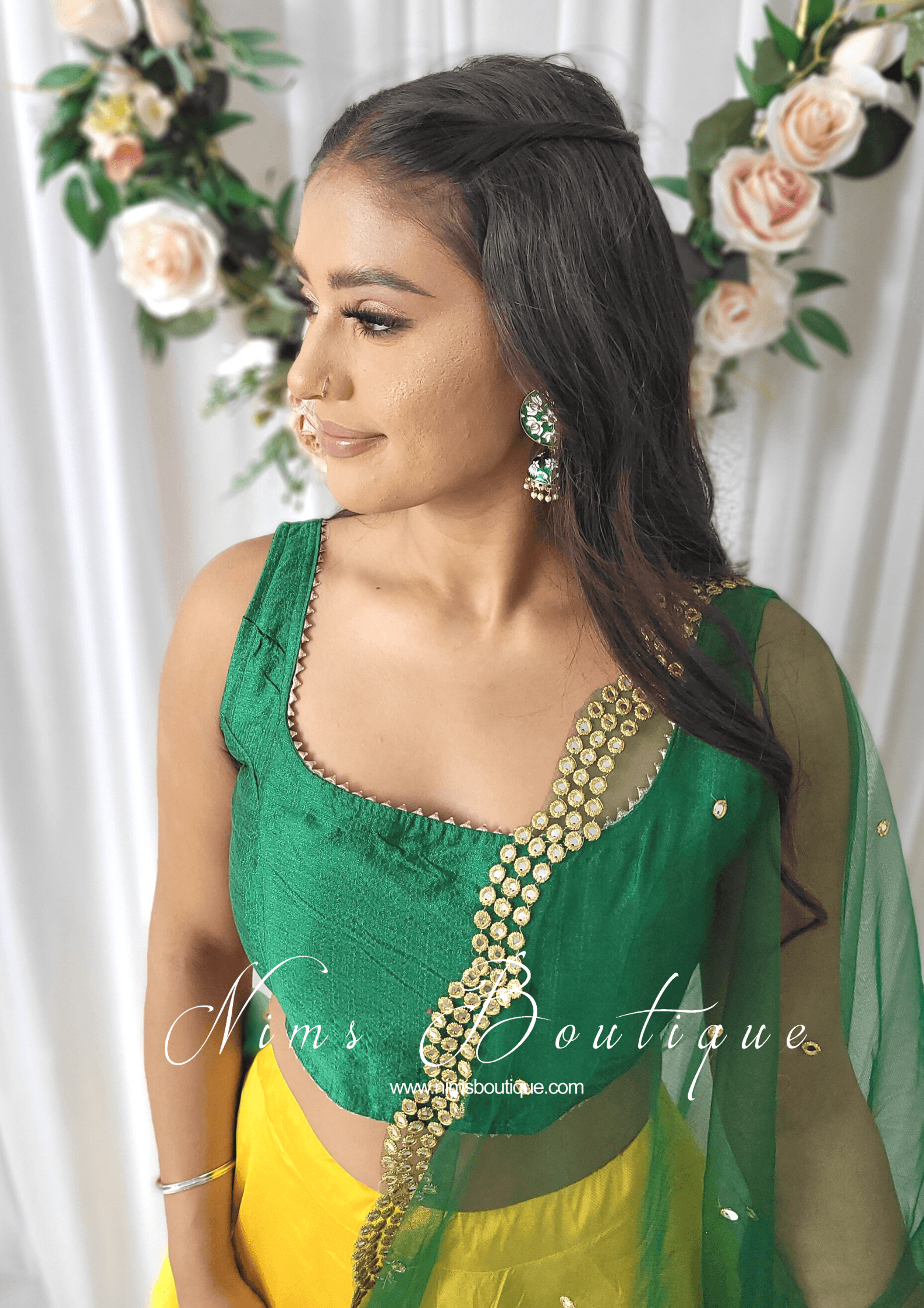 Nims Boutique The NB Emerald Green Blouse Gold Edge 10-12