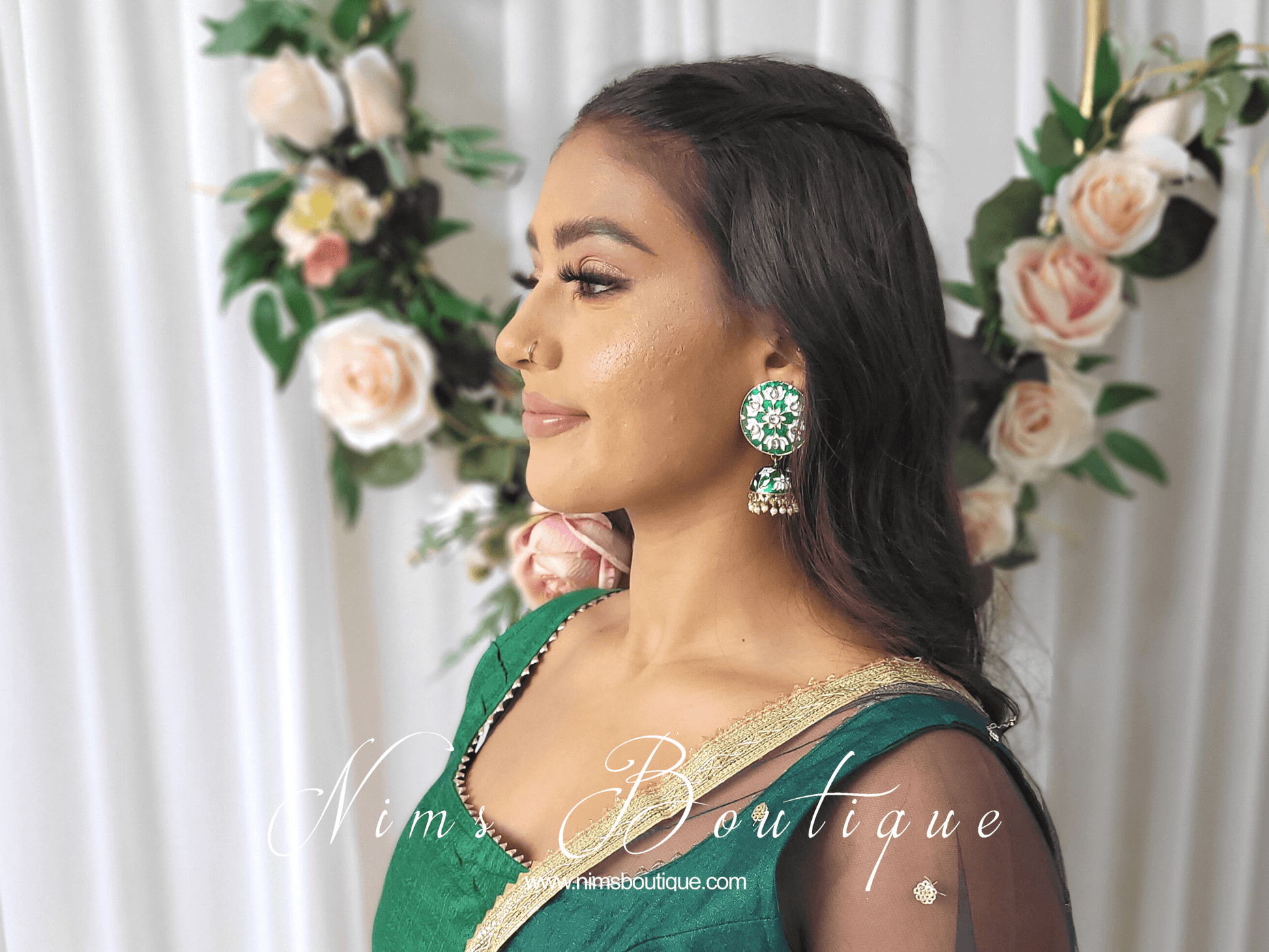 Nims Boutique The NB Emerald Green Blouse Gold Edge 10-12