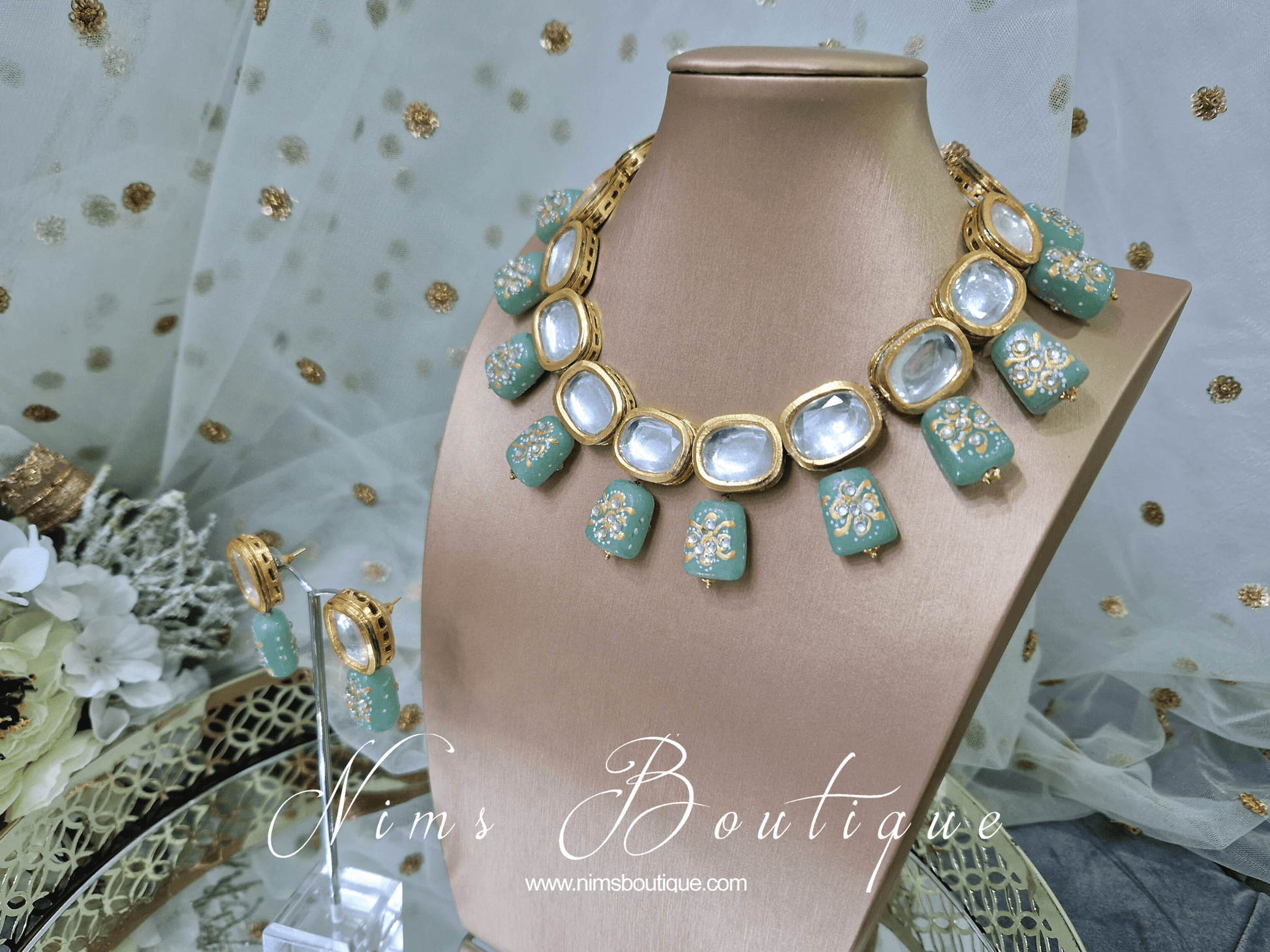 Nims Boutique Athiya Dusky Mint Kundan Set