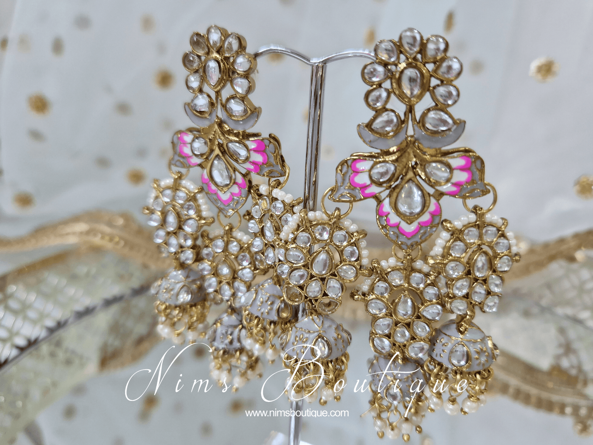 Nims Boutique Ariana Luxury Grey Meenakari Earrings