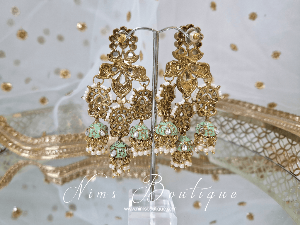 Nims Boutique Ariana Luxury Mint Meenakari Earrings
