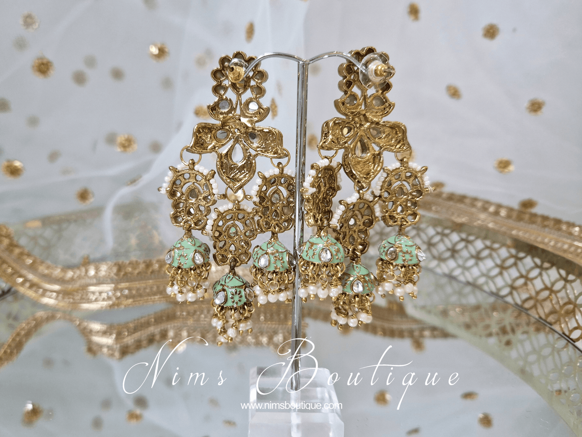 Nims Boutique Ariana Luxury Mint Meenakari Earrings