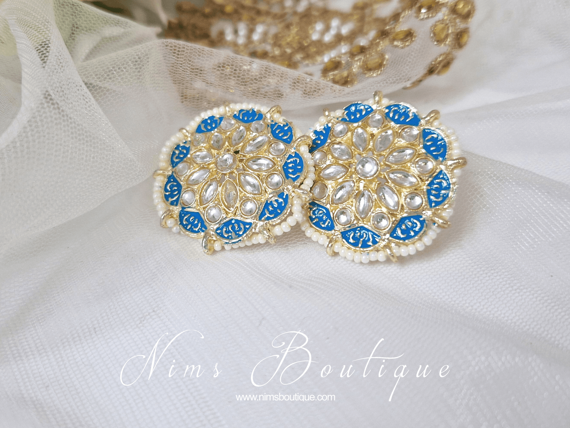 Nims Boutique Divya Blue Meenakari Stud Earrings