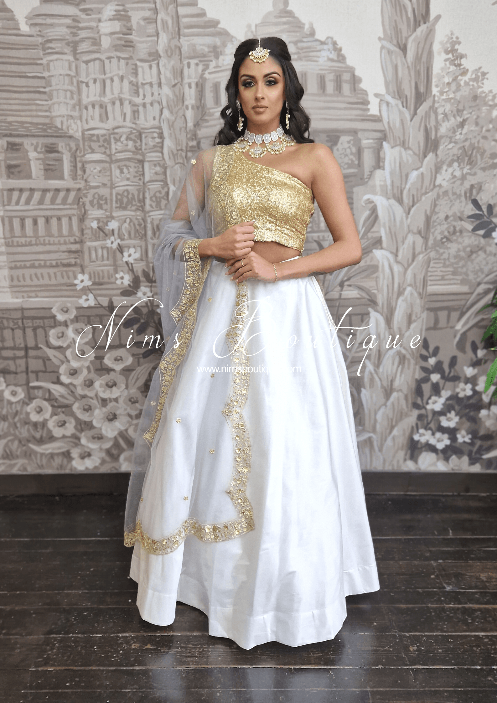 Nims Boutique Readymade White Silk skirt/lehnga sizes 4-22