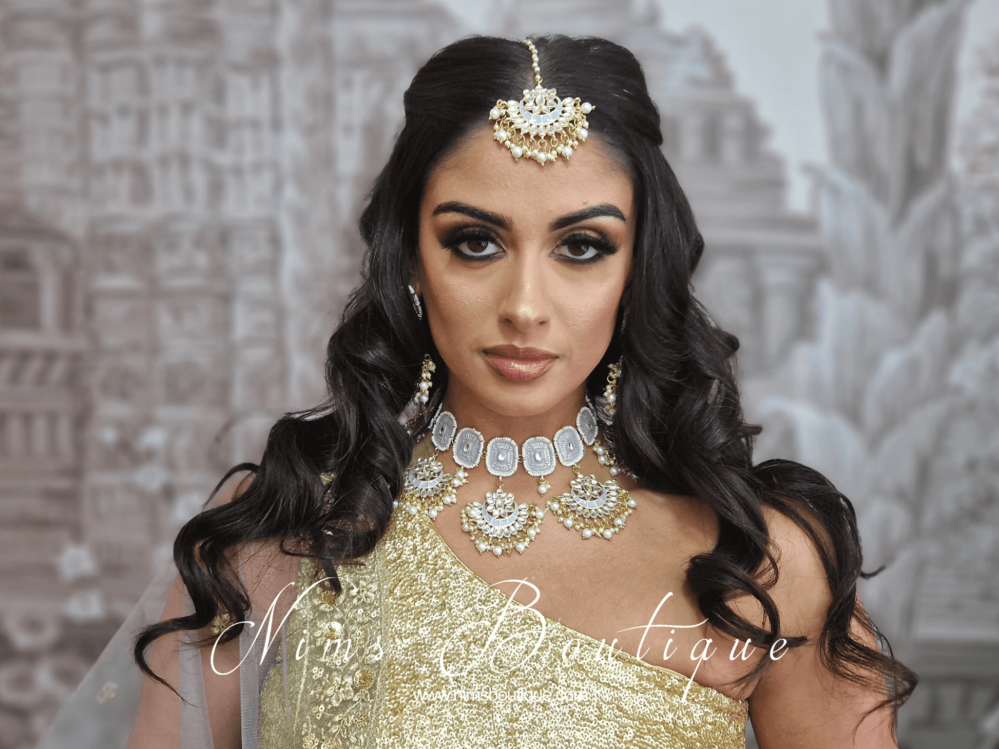 Nims Boutique Mishka Light Grey Blossom Meenakari Set