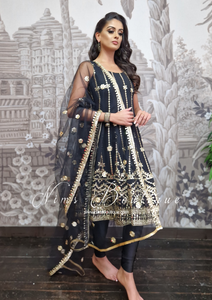 Sofiya Black Sequin Anarkali Suit with Pajami (sizes 4-16)