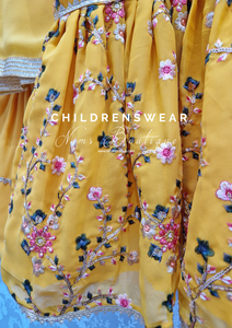 Yellow Embroidered Kids Sharara Suit