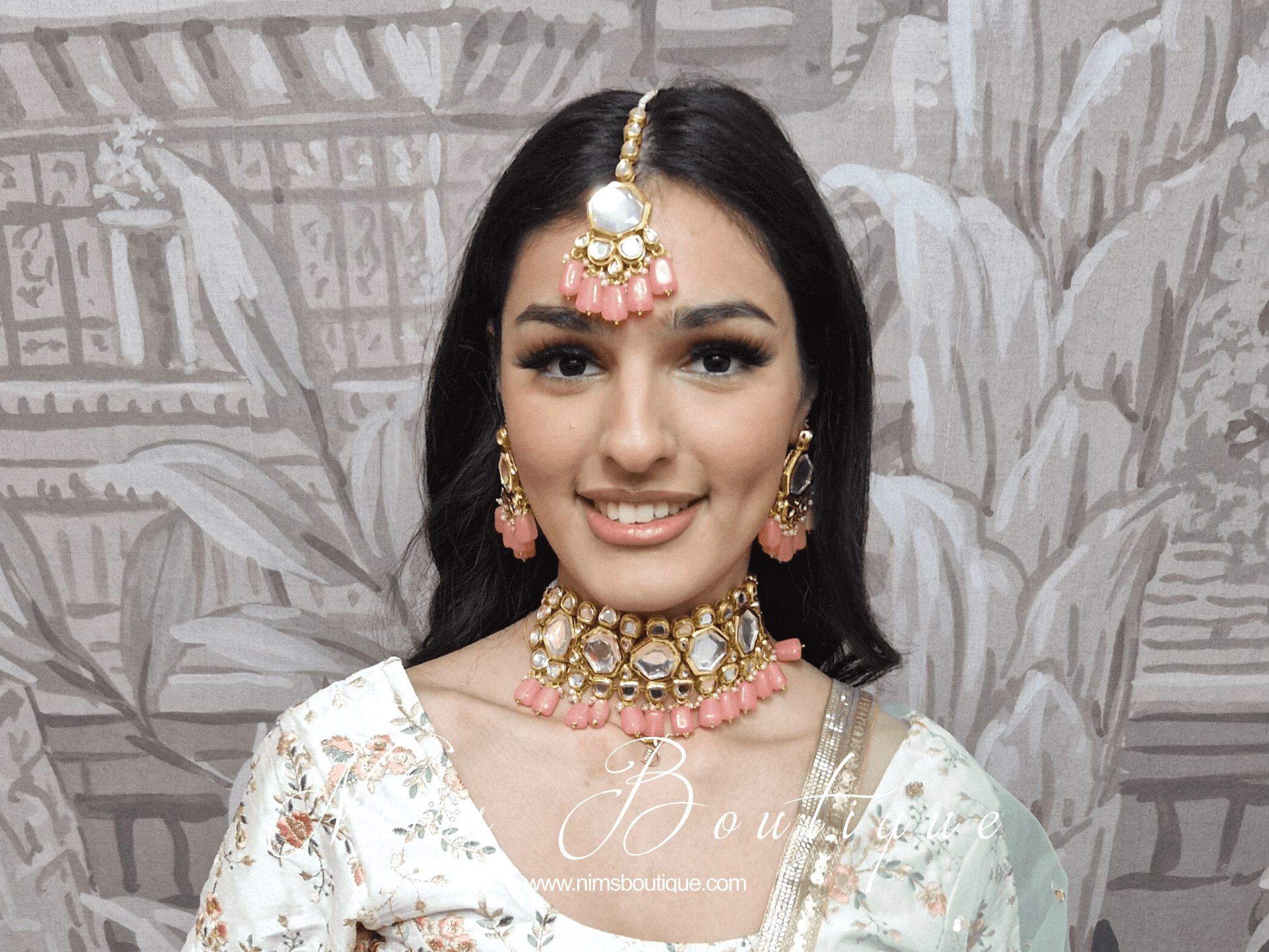 Nims Boutique Pihu Light Coral Blossom Kundan Set
