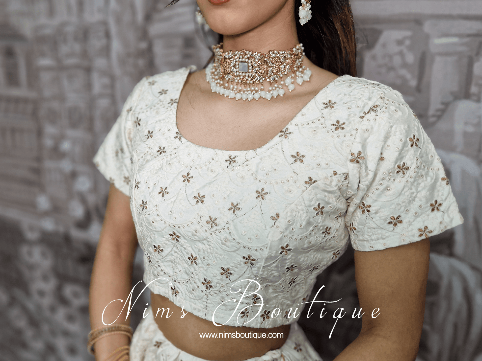 Nims Boutique Isabel Readymade Ivory & Gold Embroidered Blouse size 8-10