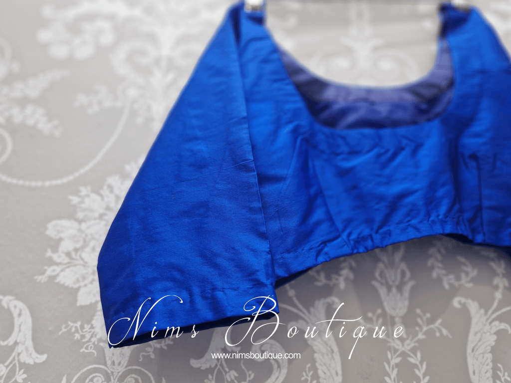 Nims Boutique Royal Blue Pure Silk Scoop Neck Blouse with sleeves size 8-24