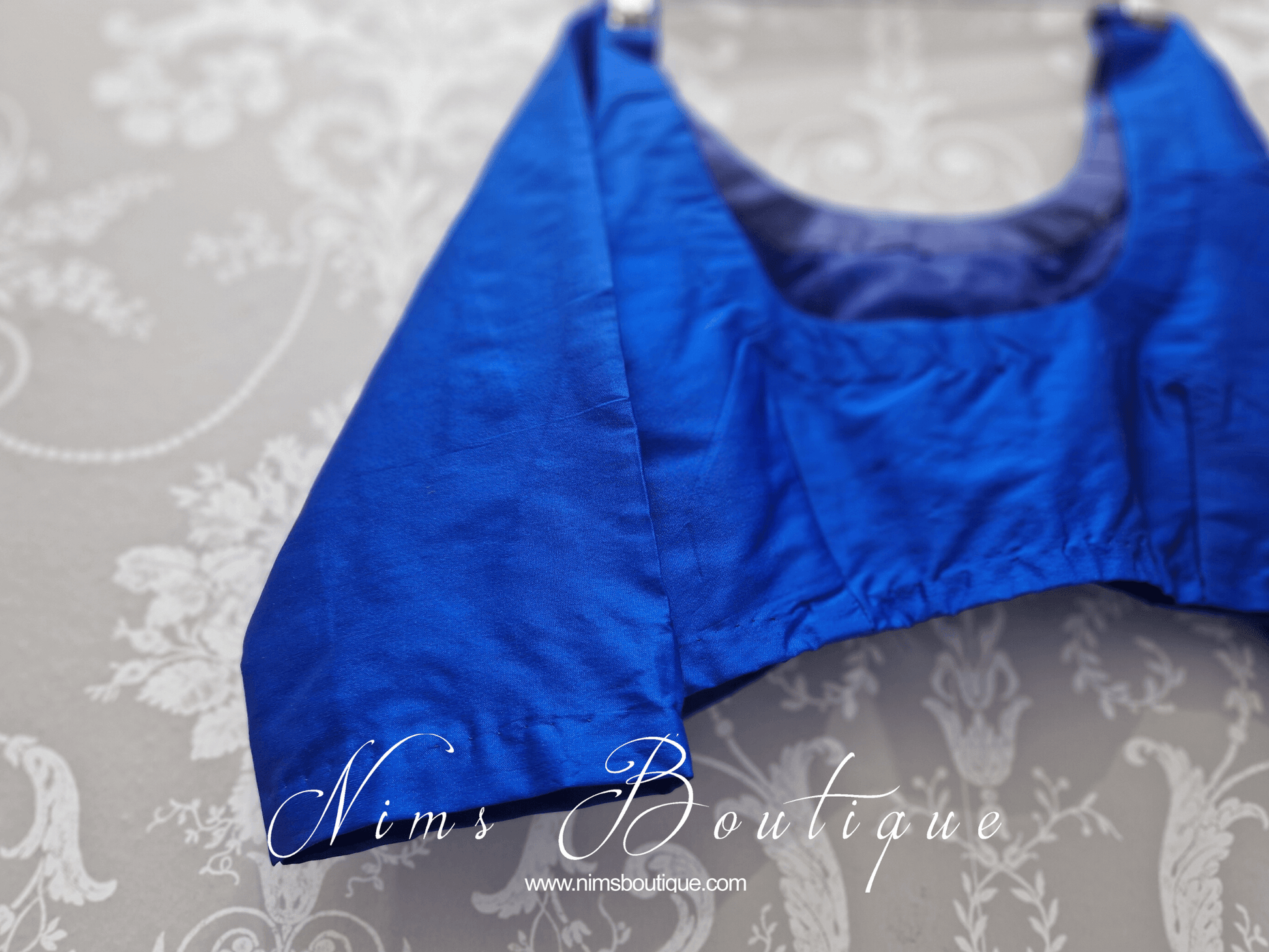Nims Boutique Royal Blue Pure Silk Scoop Neck Blouse with sleeves size 8-24