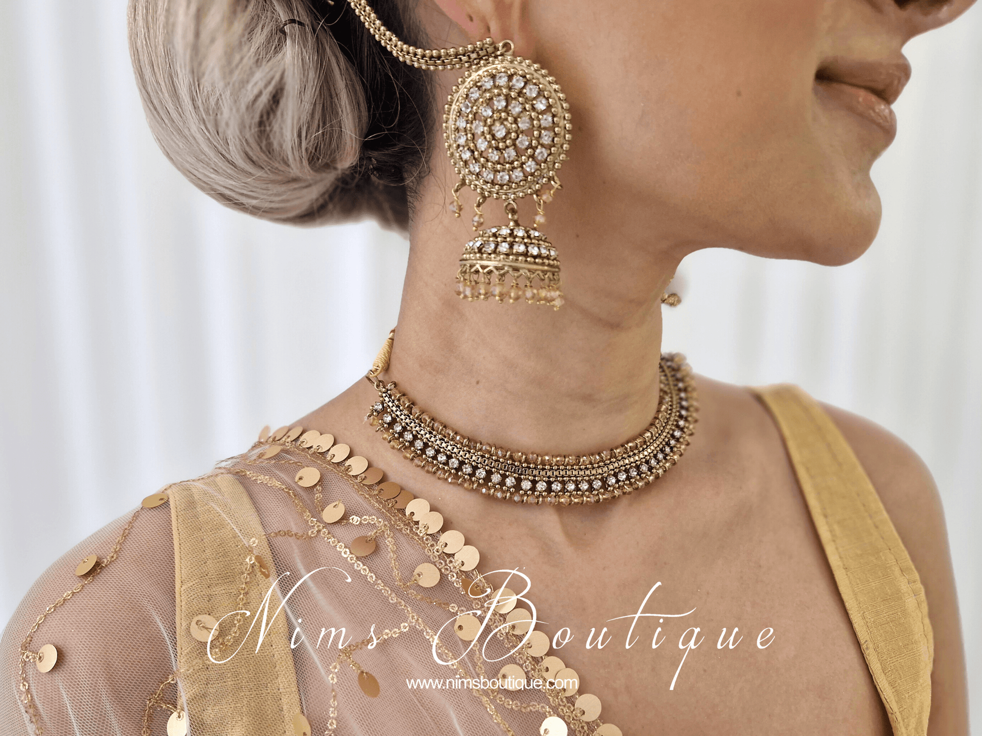 Nims Boutique Royal Gold Necklace with Clear stone