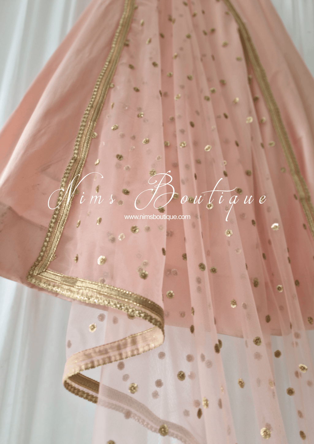Nims Boutique Luxury Peach Net Sequin Dupatta/Chunni LNS11