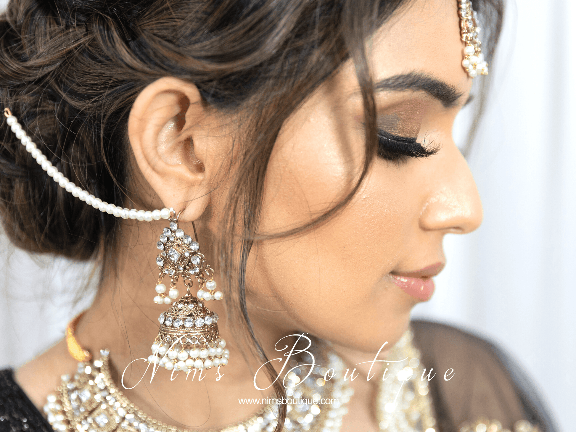 Nims Boutique Tamannah Royal Pearl Earrings & Tikka Set