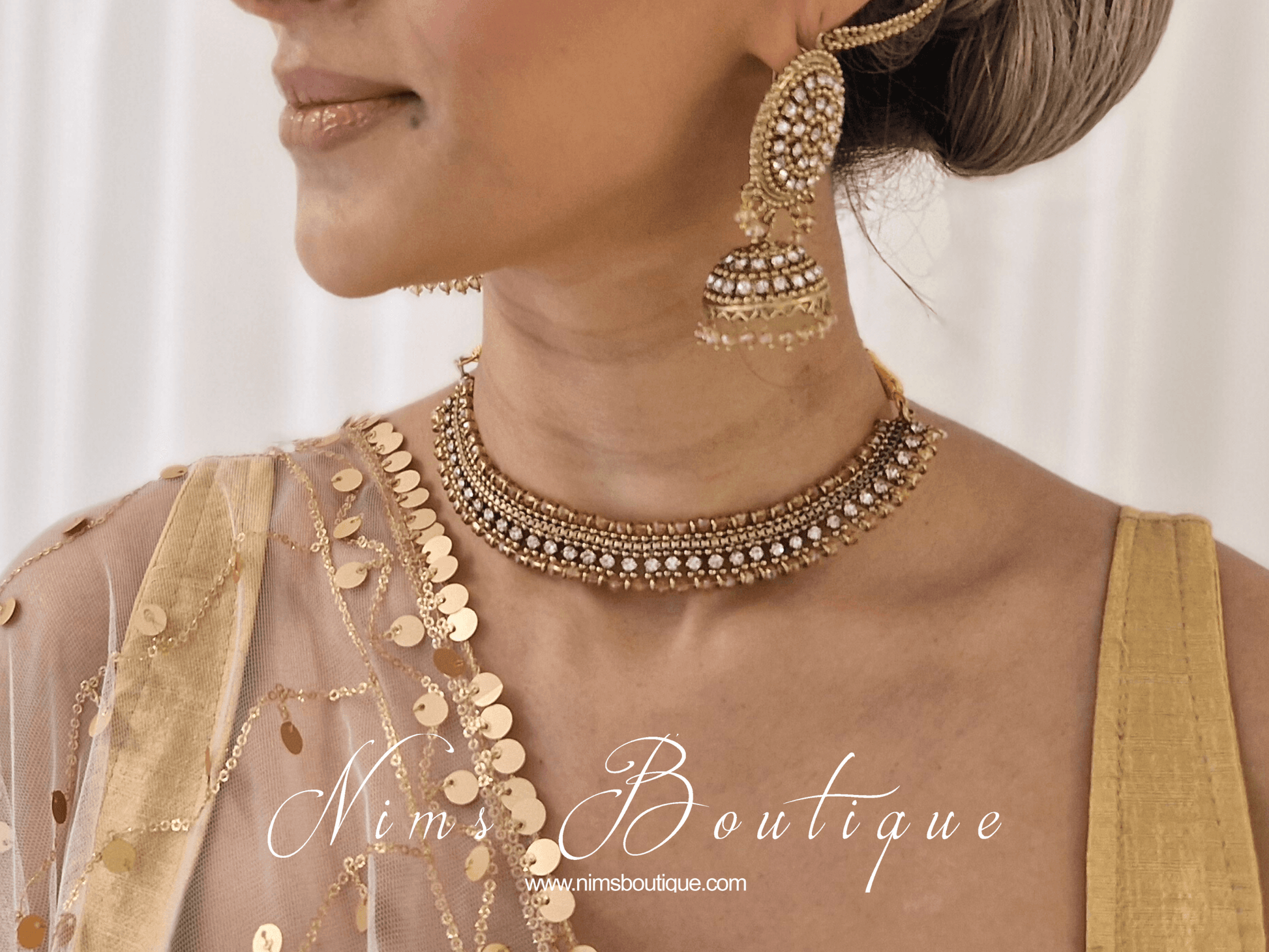 Nims Boutique Royal Gold Necklace with Clear stone