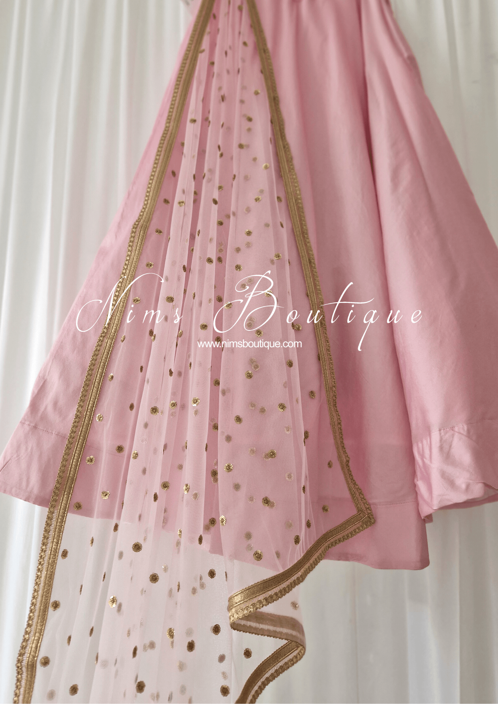 Nims Boutique Luxury Light Pink Net Sequin Dupatta/Chunni LNS8