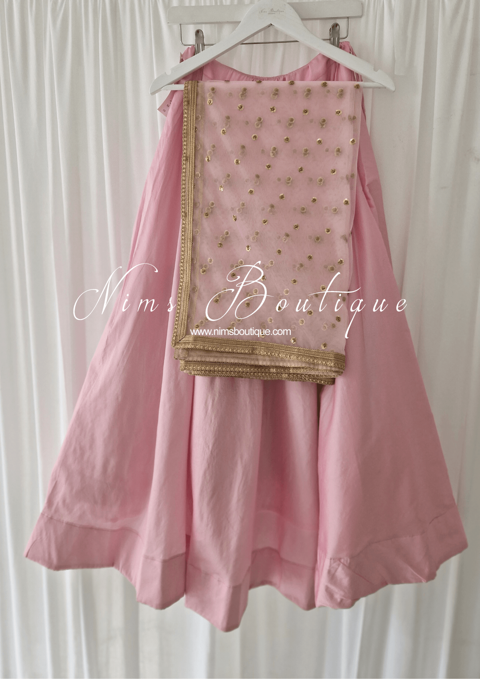 Nims Boutique Luxury Light Pink Net Sequin Dupatta/Chunni LNS8