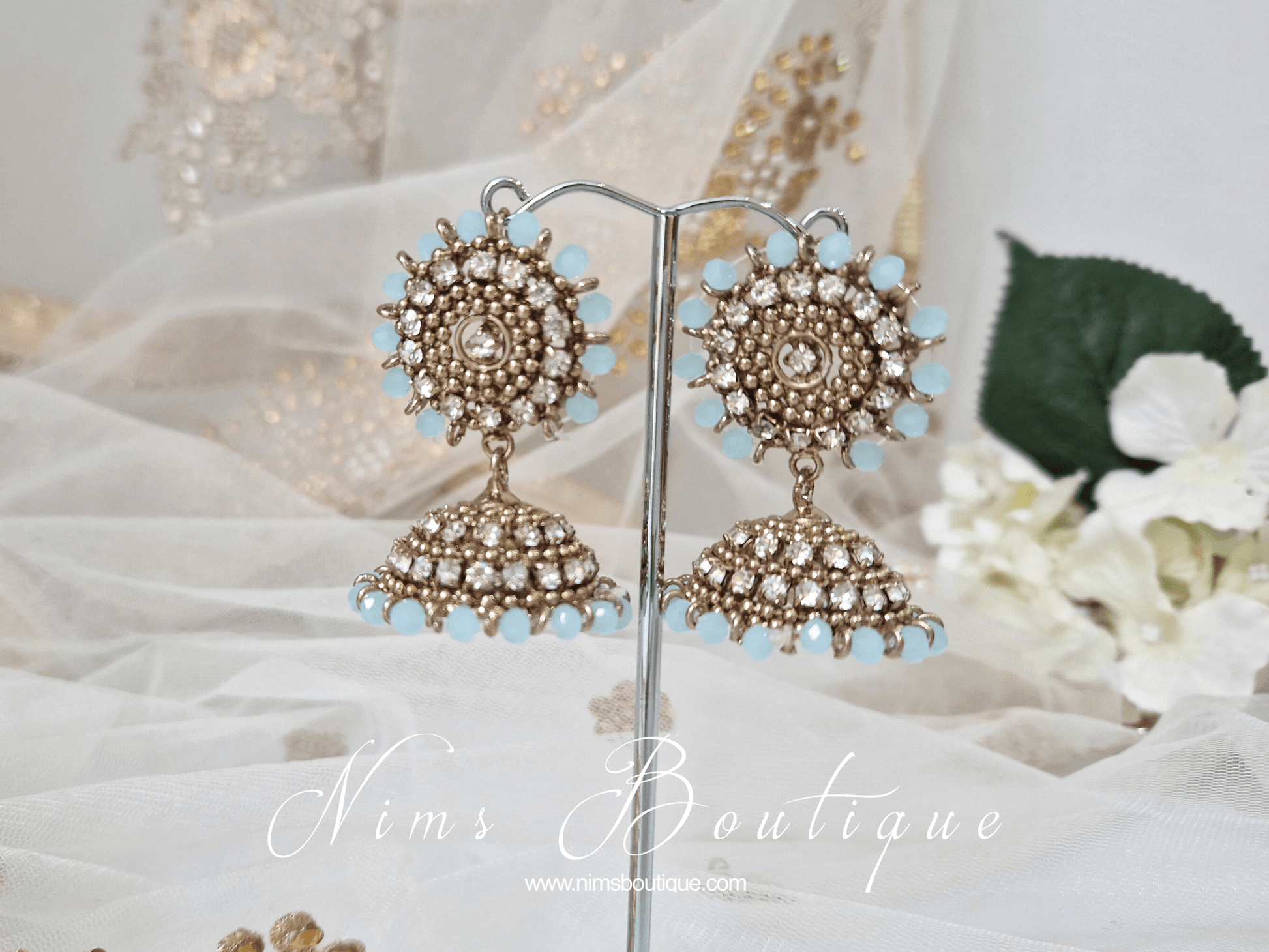 Nims Boutique Chandni Royal Antique Gold & Light Blue Chumke