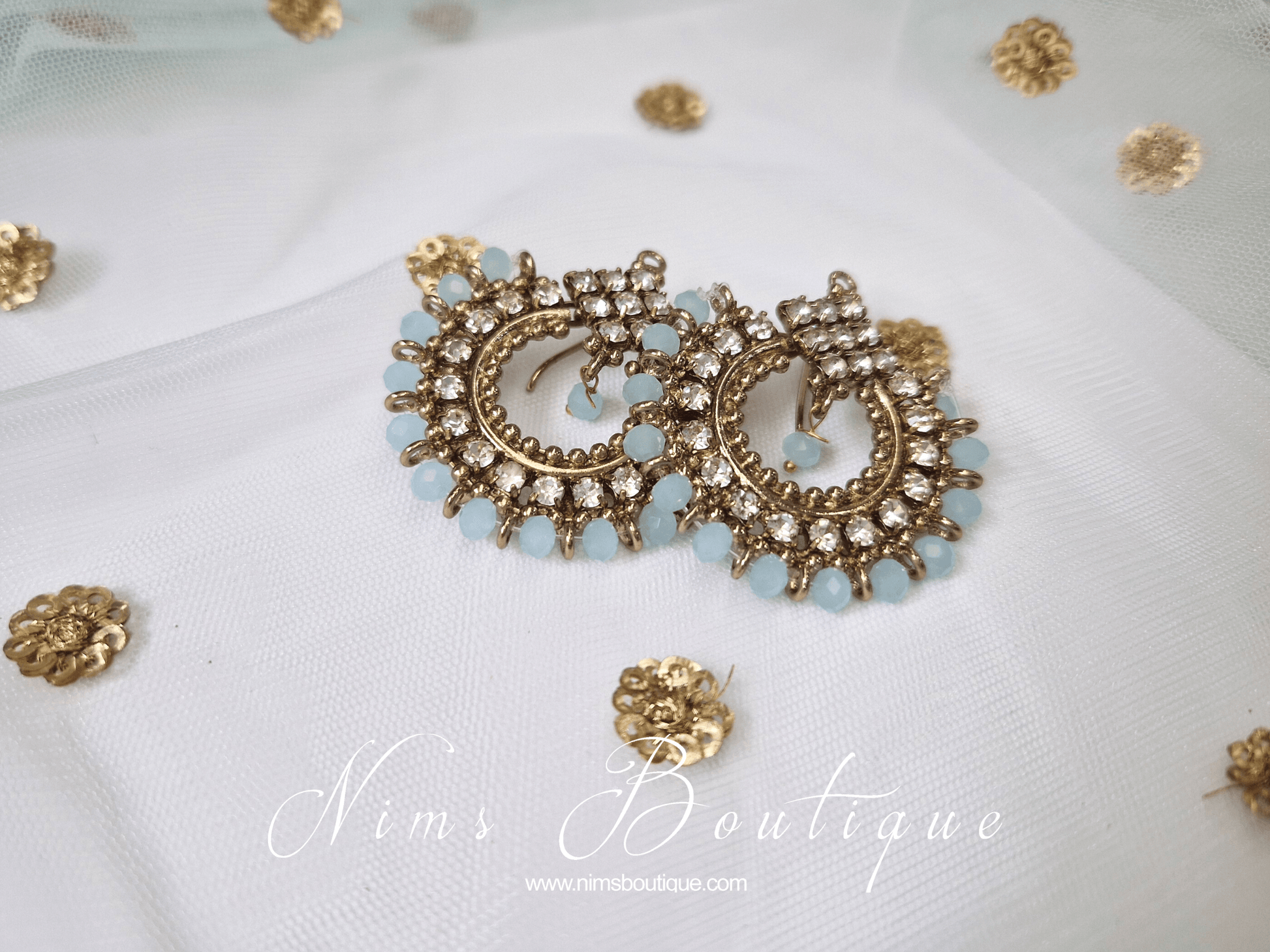 Nims Boutique Vidya Antique Gold & Light Blue Earrings