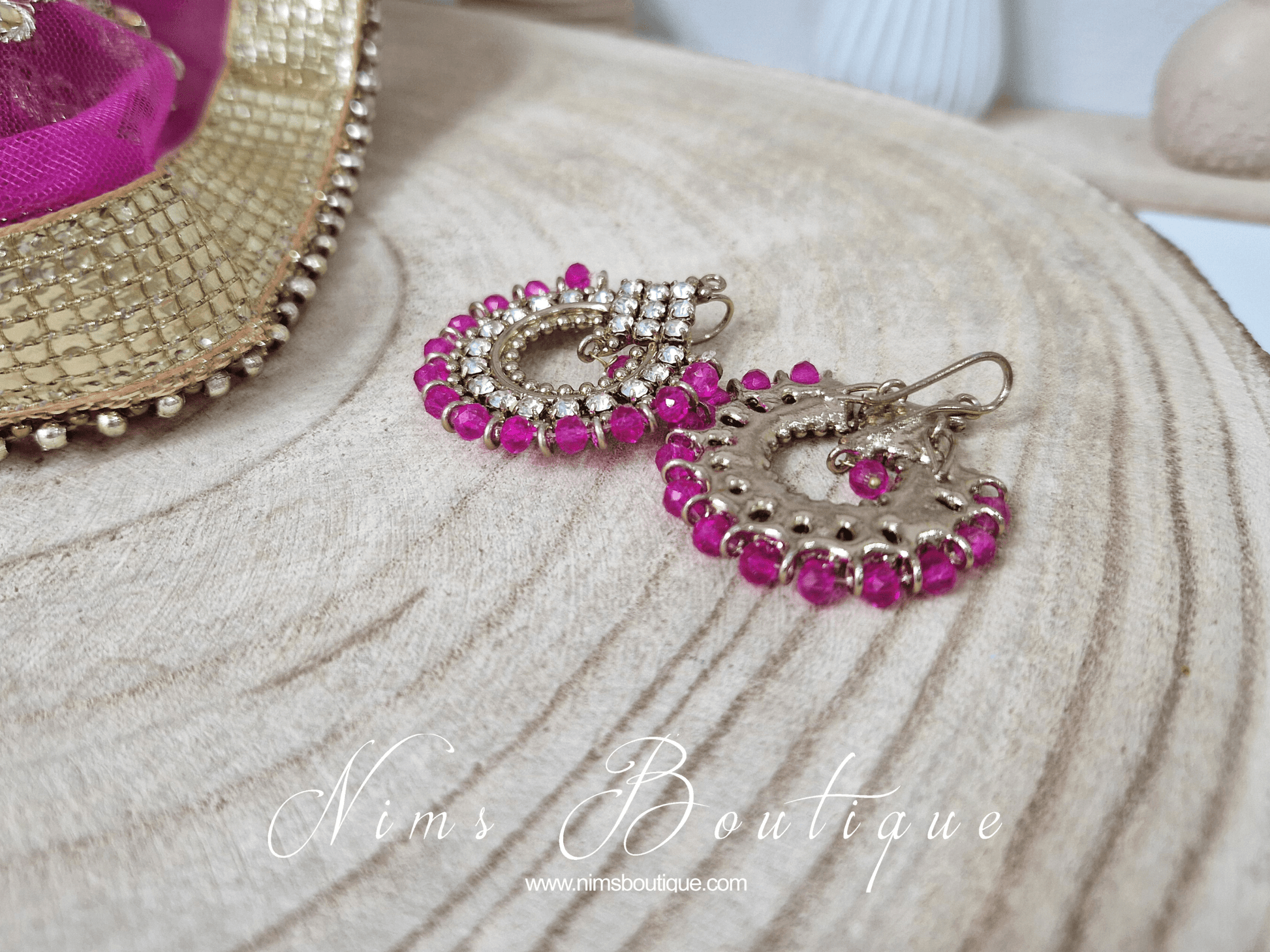 Nims Boutique Vidya Antique Gold & Hot Pink Earrings