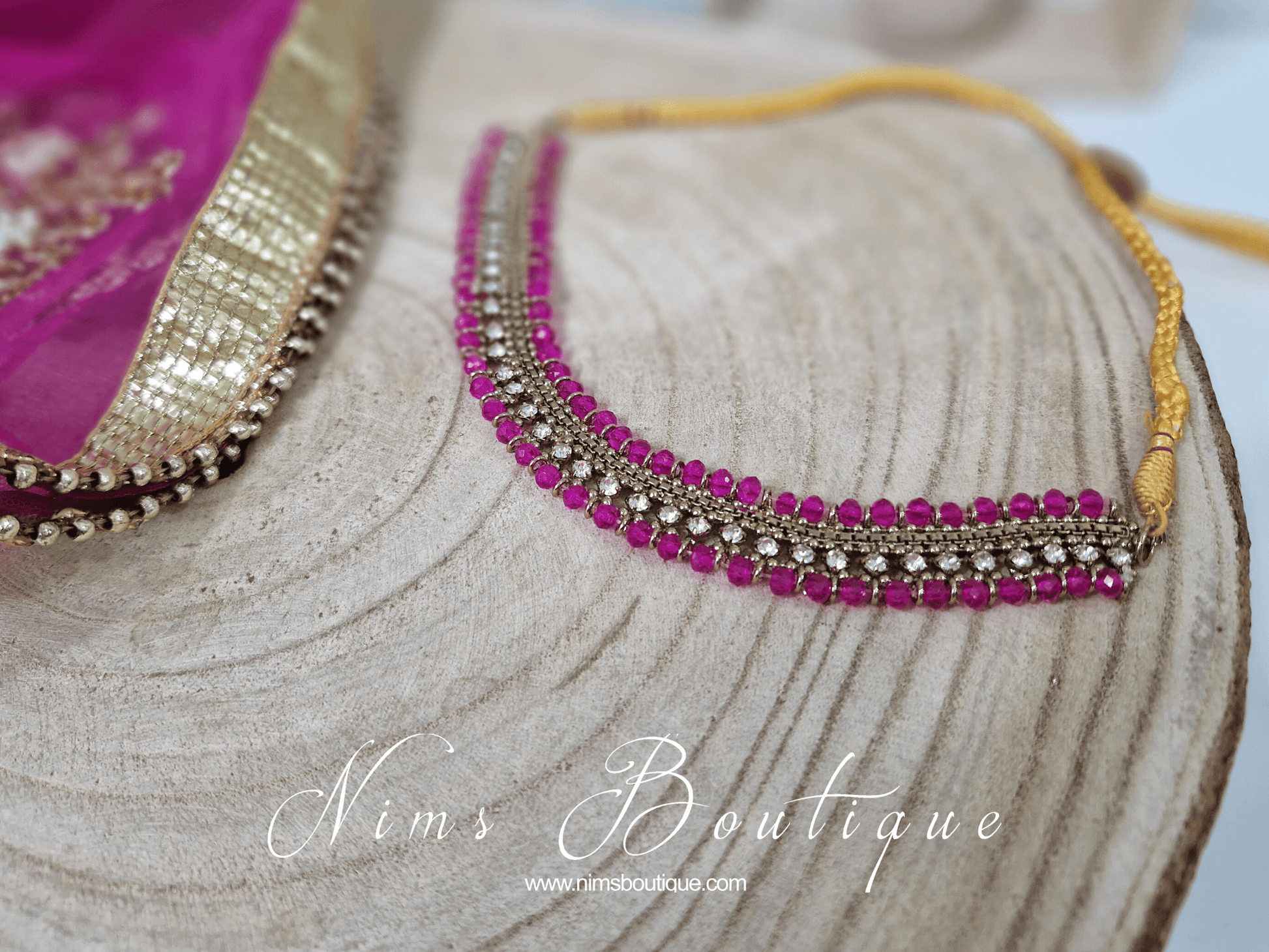 Nims Boutique Royal Antique Gold & Hot Pink Necklace