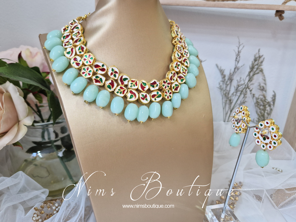 Nims Boutique Blossom Mint Akira Kundan Set