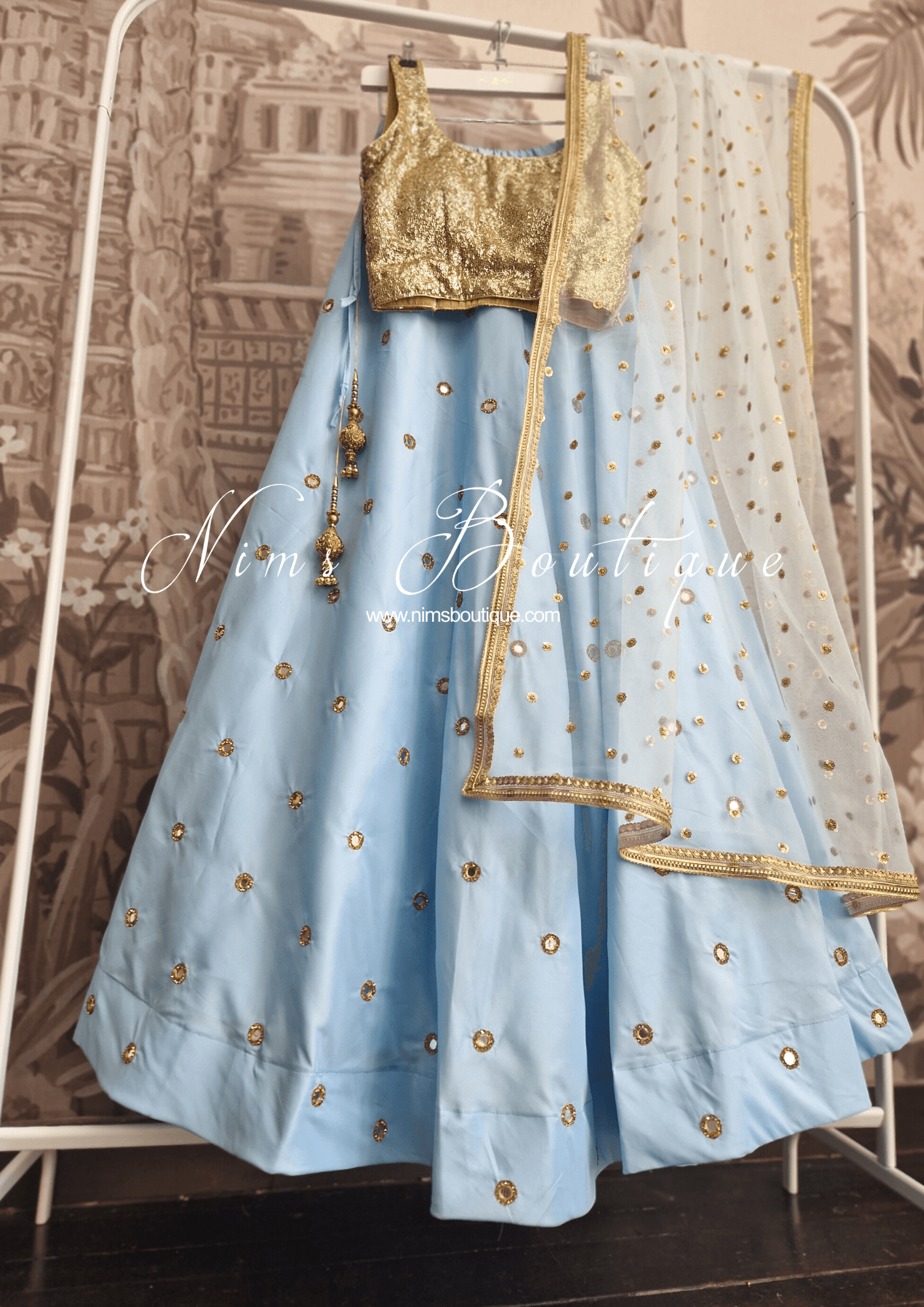 Nims Boutique Luxury Light Blue Net Sequin Dupatta/Chunni LNS4