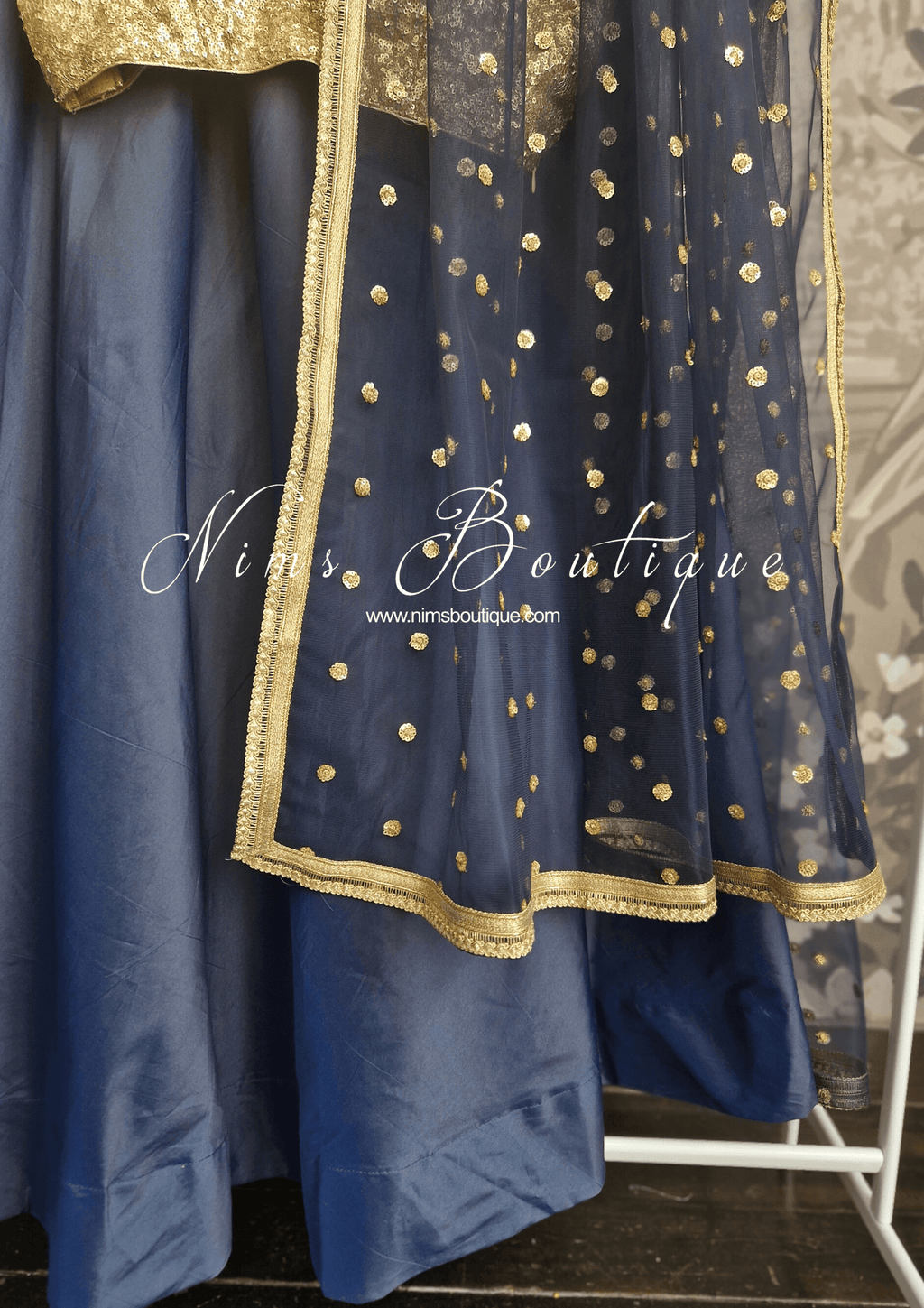 Nims Boutique Luxury Navy Net Sequin Dupatta/Chunni LNS10