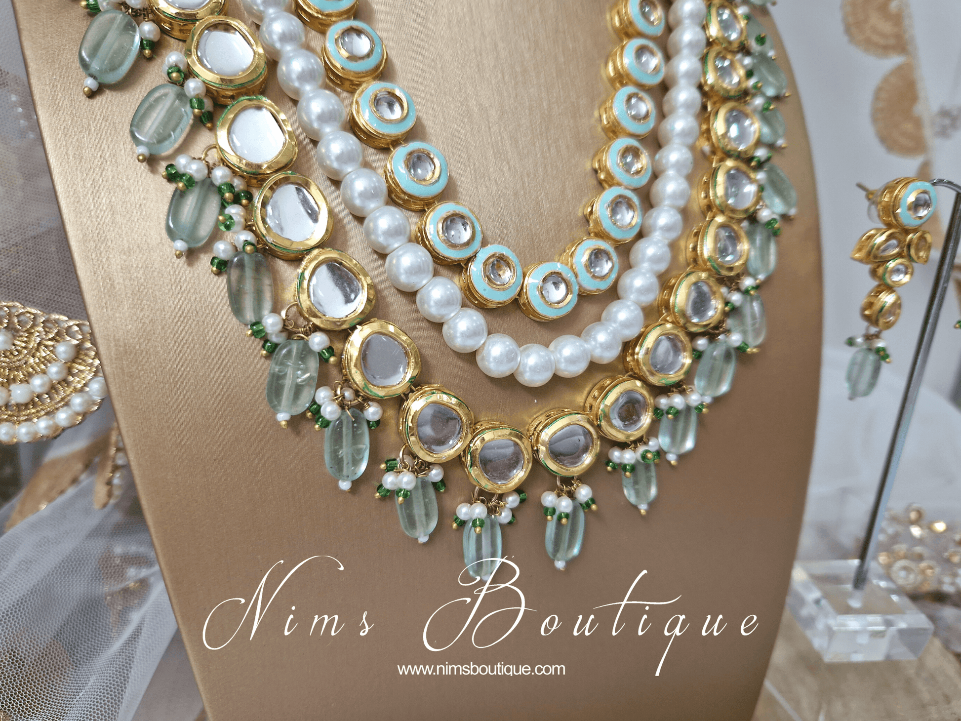 Nims Boutique Myra Blossom Kundan Mint Haar Set