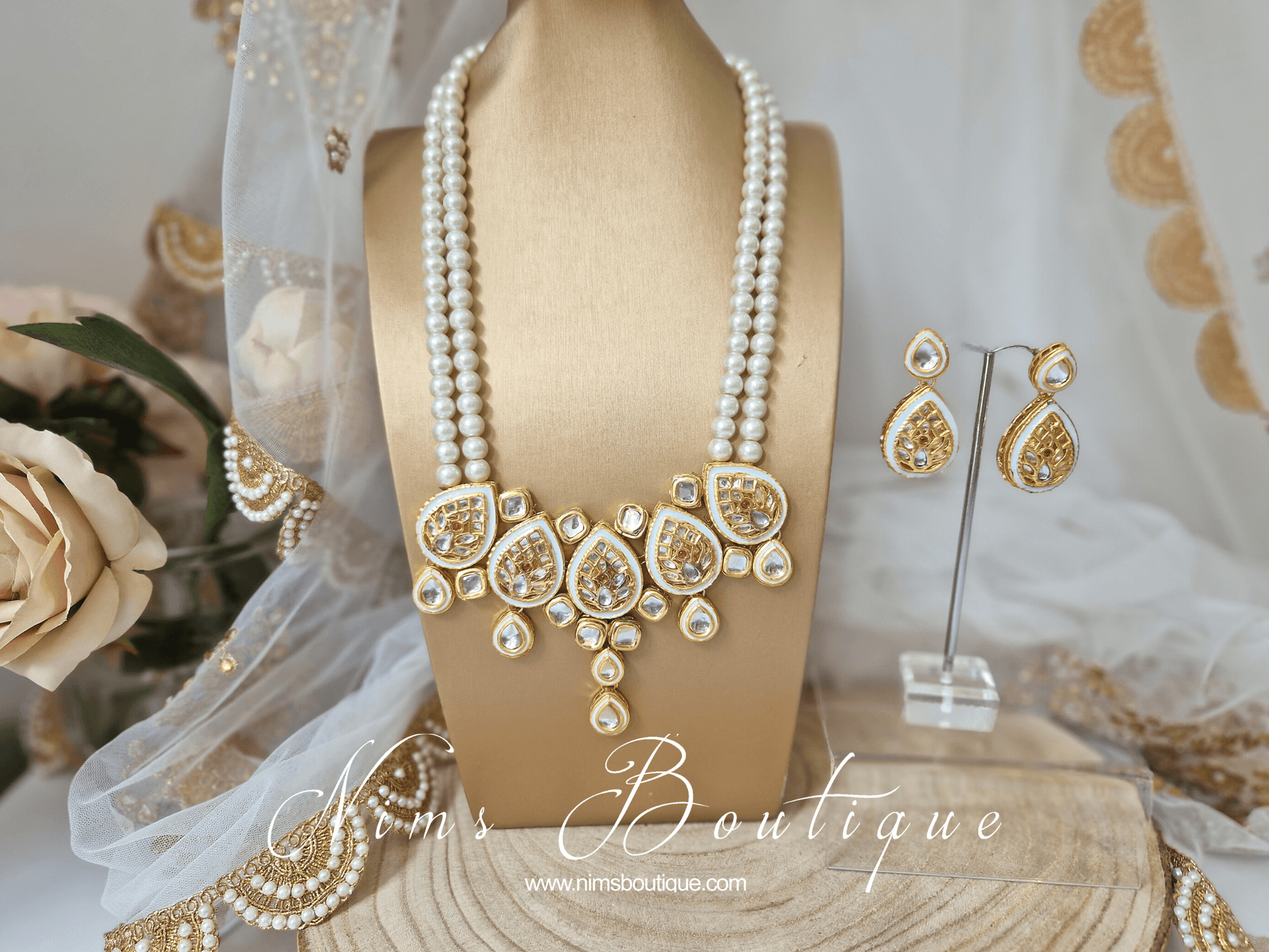 Nims Boutique Mohini Kundan Light Blue & Pearl Set