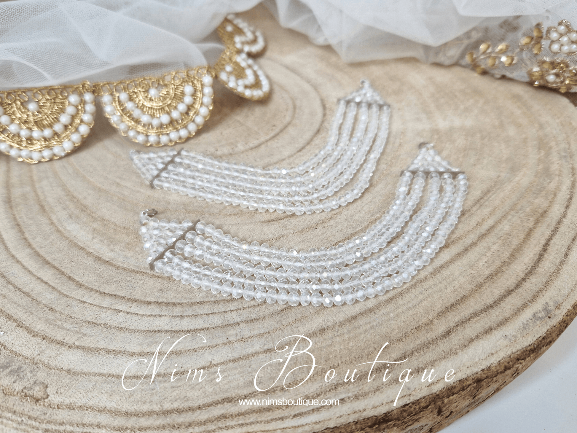 Nims Boutique Royal Clear White Earring Chains/Saharas 5 row