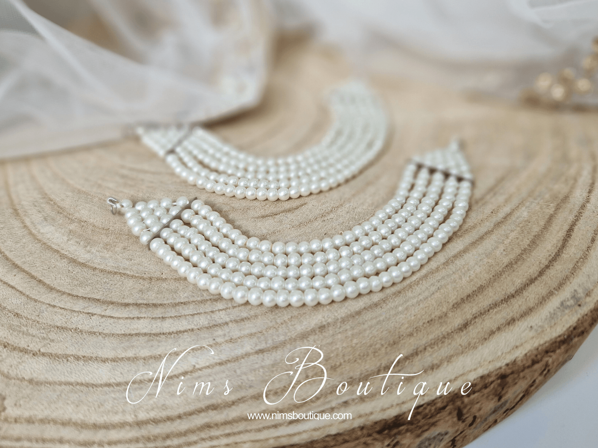 Nims Boutique Royal Pearl Earring Chains/Saharas 5 row
