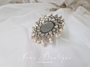 Large Statement Royal Silver & Pearl Mirror Ring