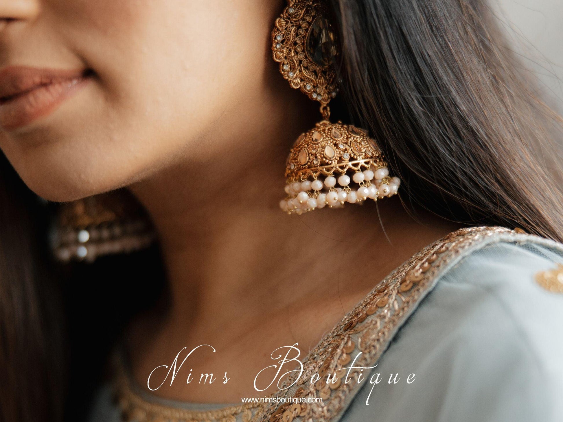 Nims Boutique Anjali Peach Chumke with earring chains