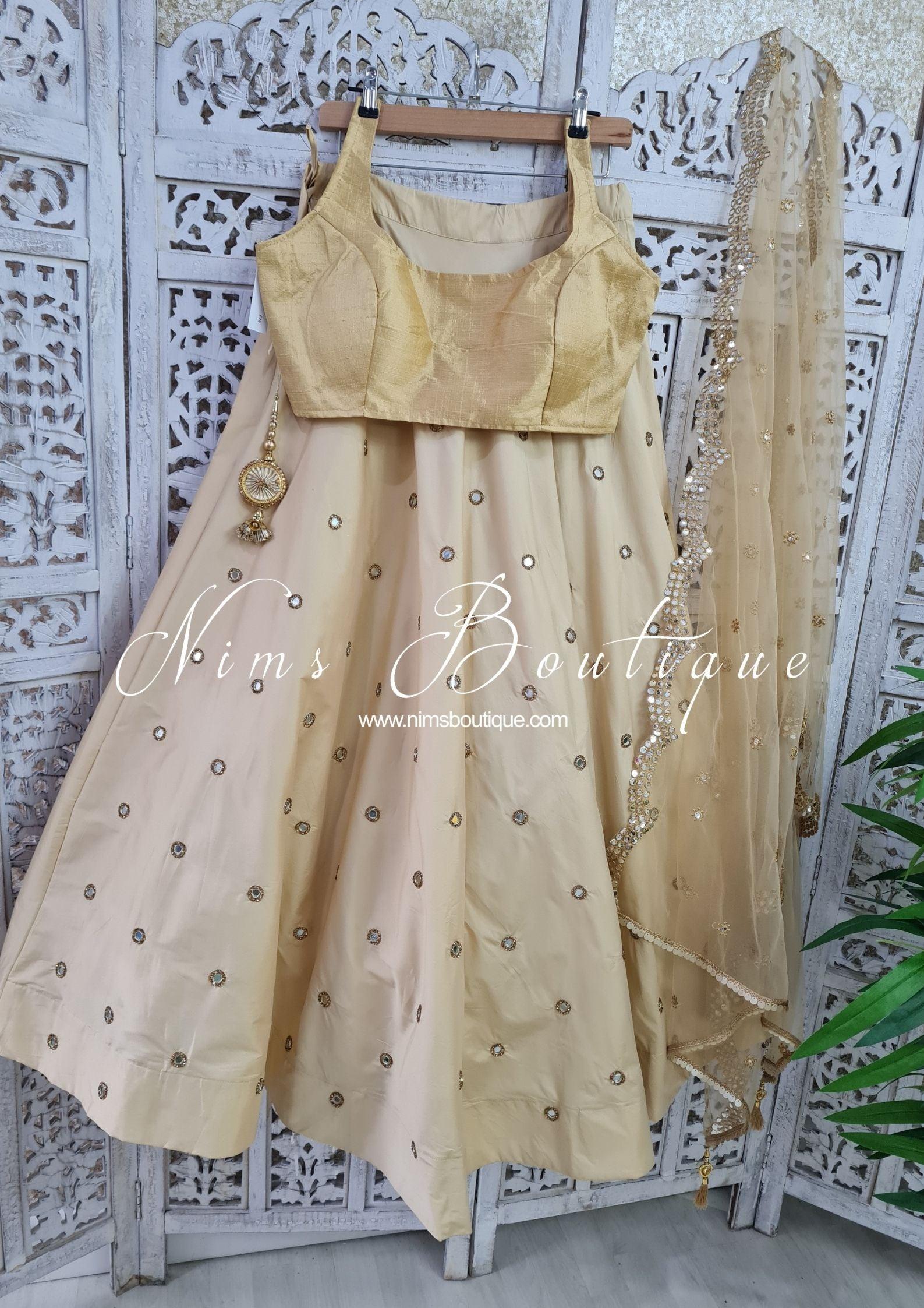 Nims Boutique Rani Luxury Gold Mirror readymade skirt/lehnga sizes 4-24