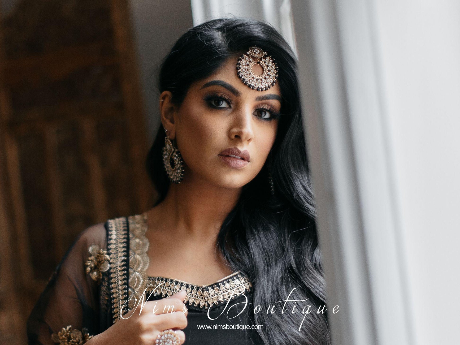 Nims Boutique Royal Black Chand Tikka Set
