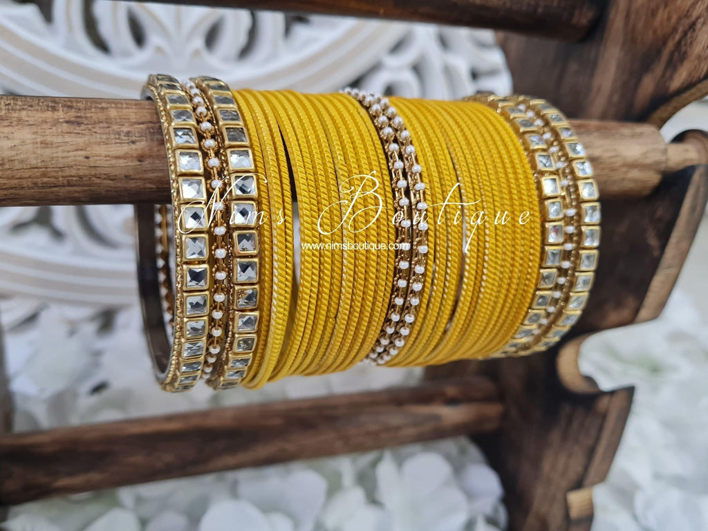 Nims Boutique Deep Yellow & Kundan Set of Bangles DY1