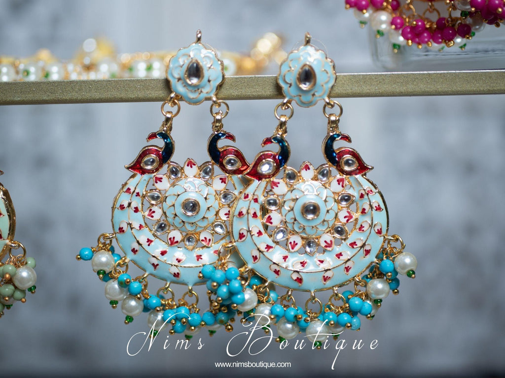 Nims Boutique Moorni Pastel Blue Meenakari Peacock Earrings