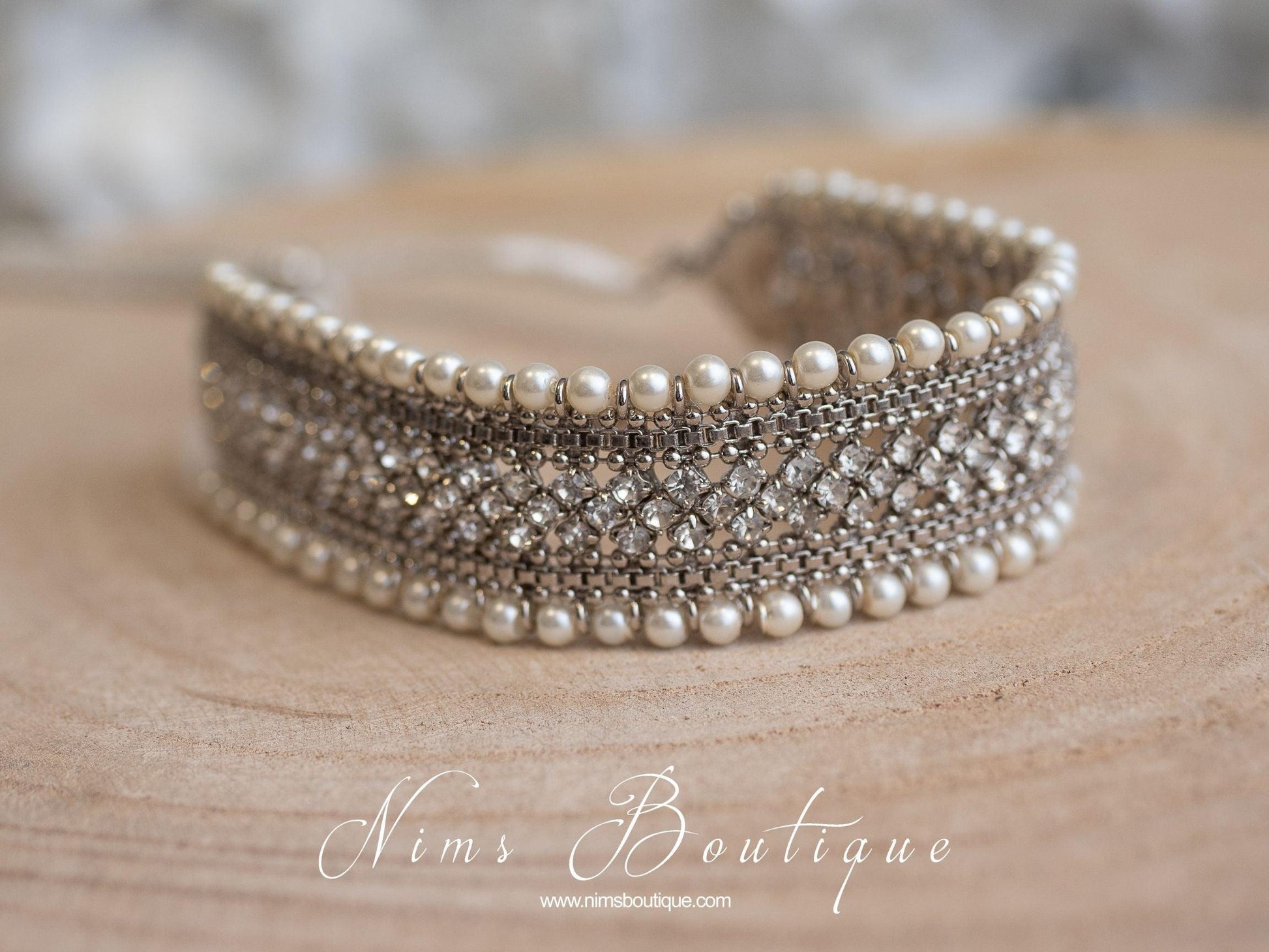 Nims Boutique Royal Silver & Pearl Choker Necklace