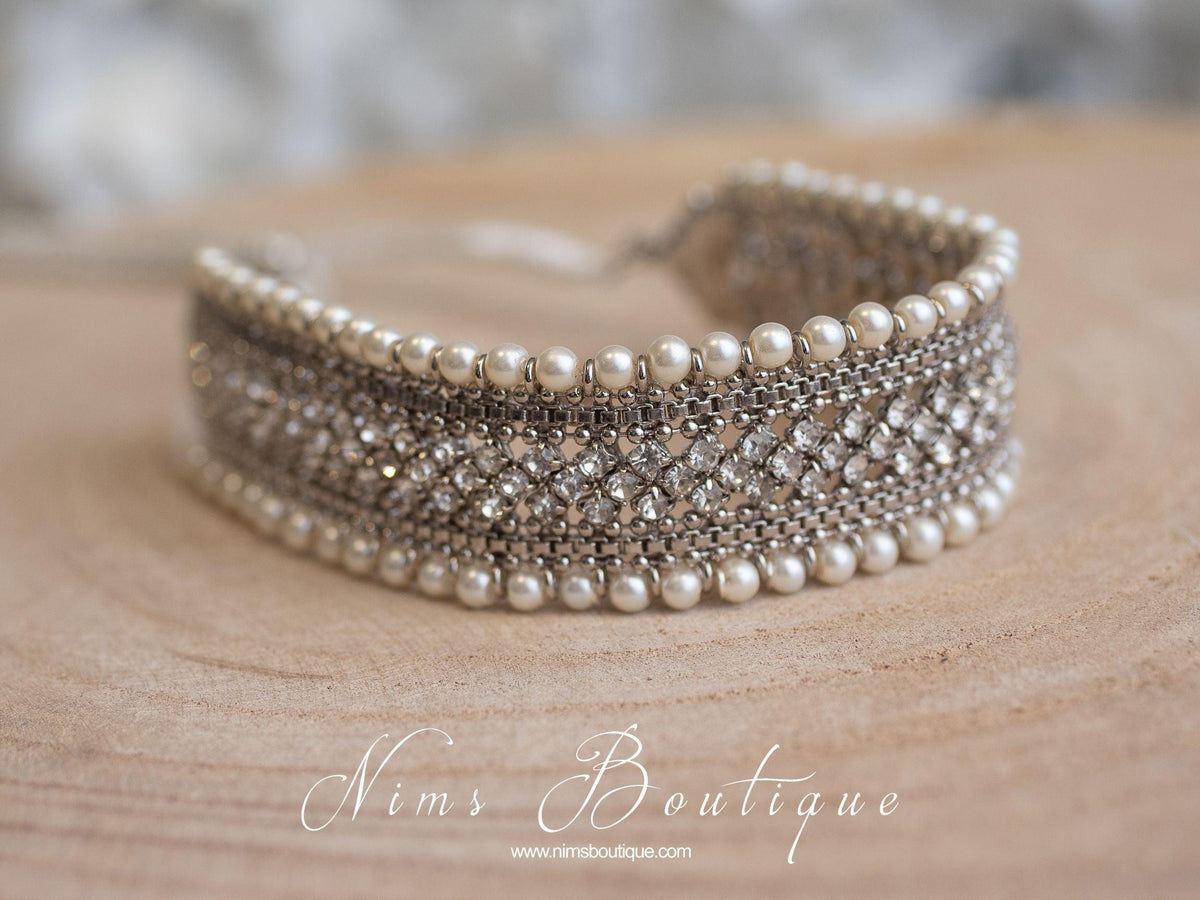 Nims Boutique Royal Silver & Pearl Choker Necklace